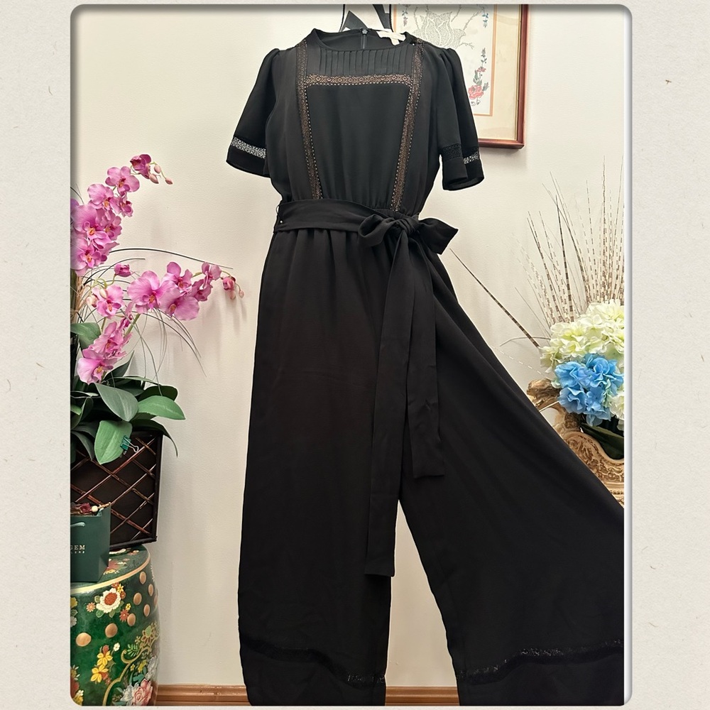 Michael Kors Black Wide-Leg Jumpsuit with Tie Waist